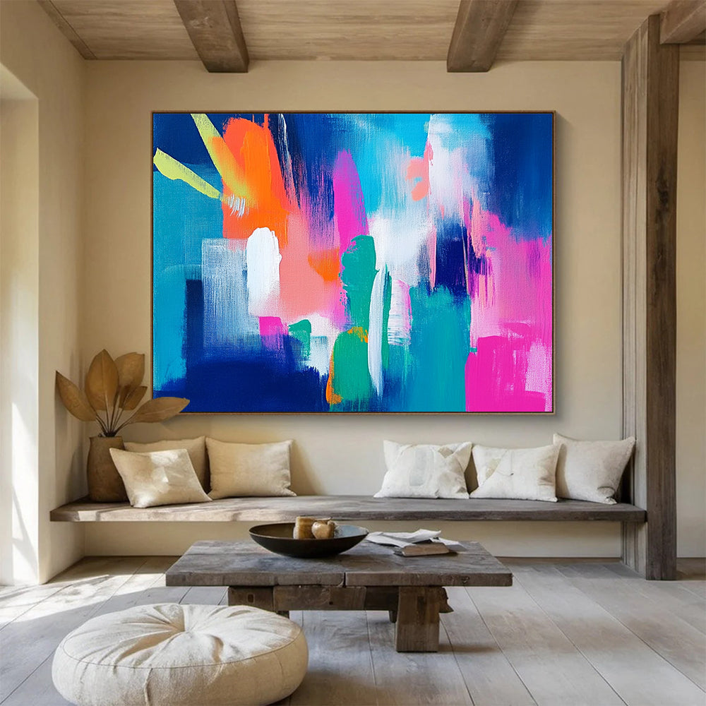 Bright Color Block Abstract Painting with Blue Background DYP153