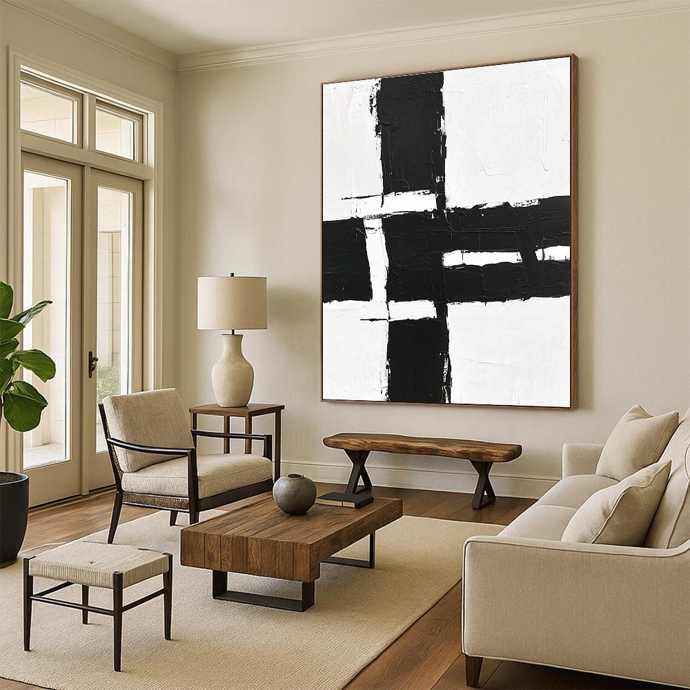 Structured Black White Abstract with Geometric Forms GER348