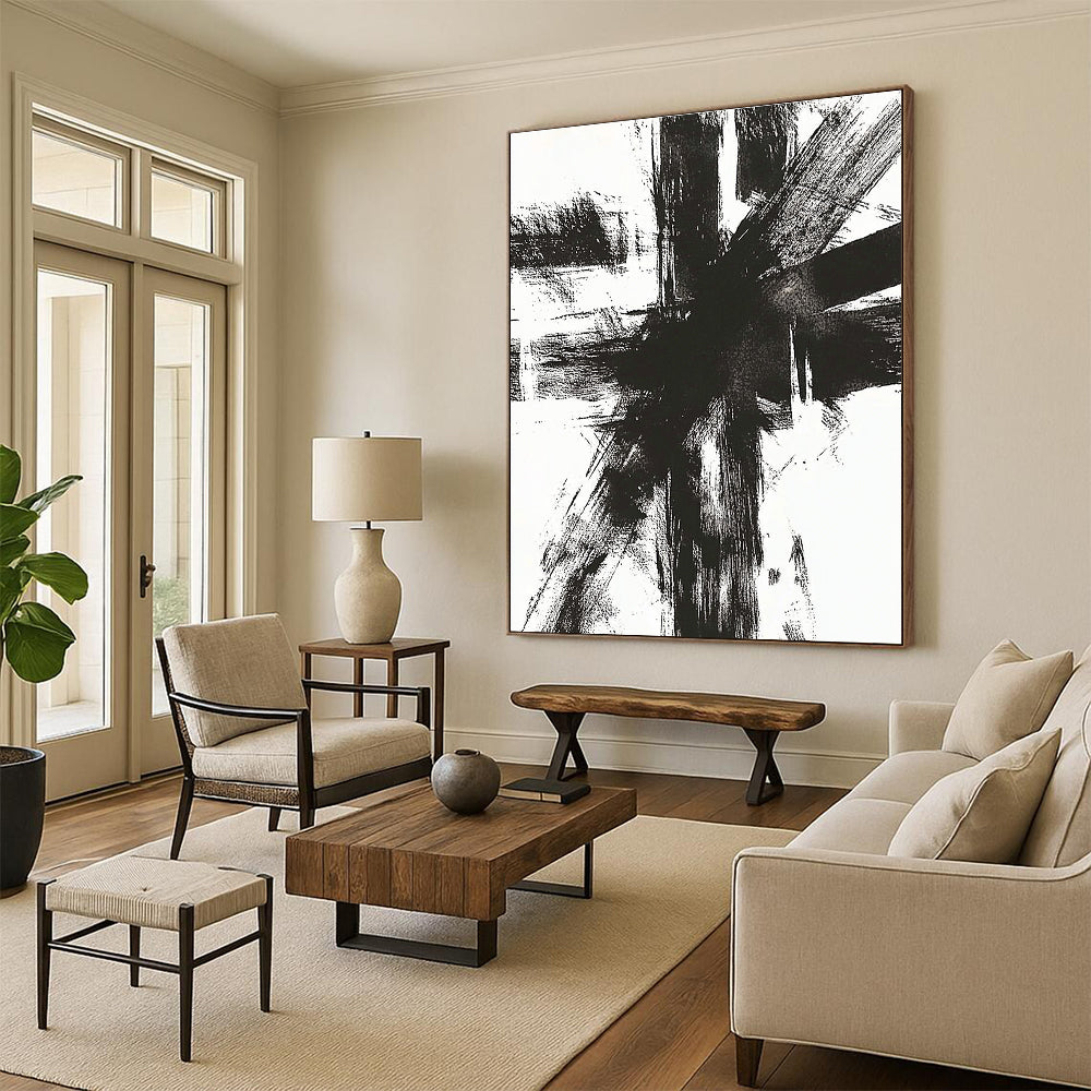 Black White Dynamic Strokes Abstract Painting GER820