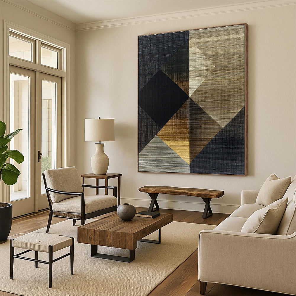 Geometric Abstract Art with Gold, Black, and Brown Textures GER263