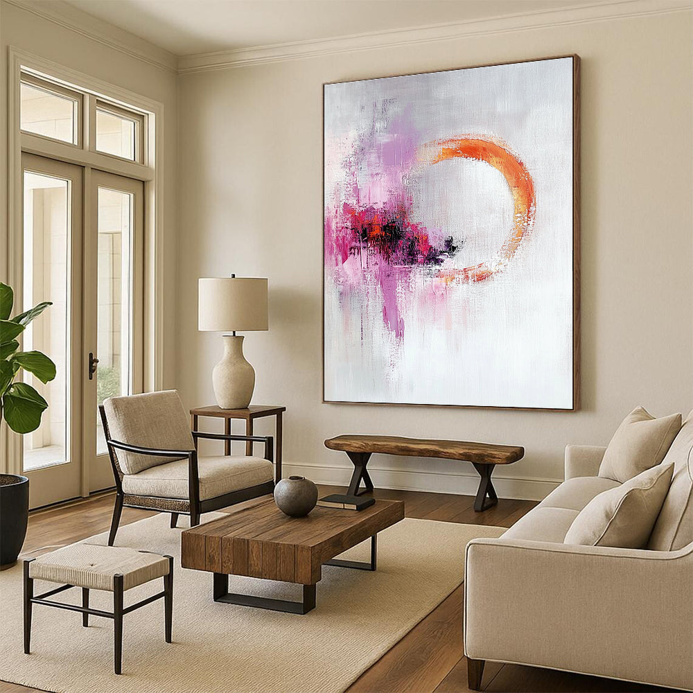 Purple Orange Abstract Painting with Circular Motifs GER705