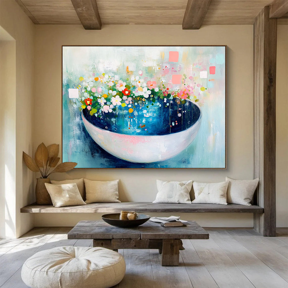 Floral Bowl Abstract Painting with Colorful Flowers DYP494