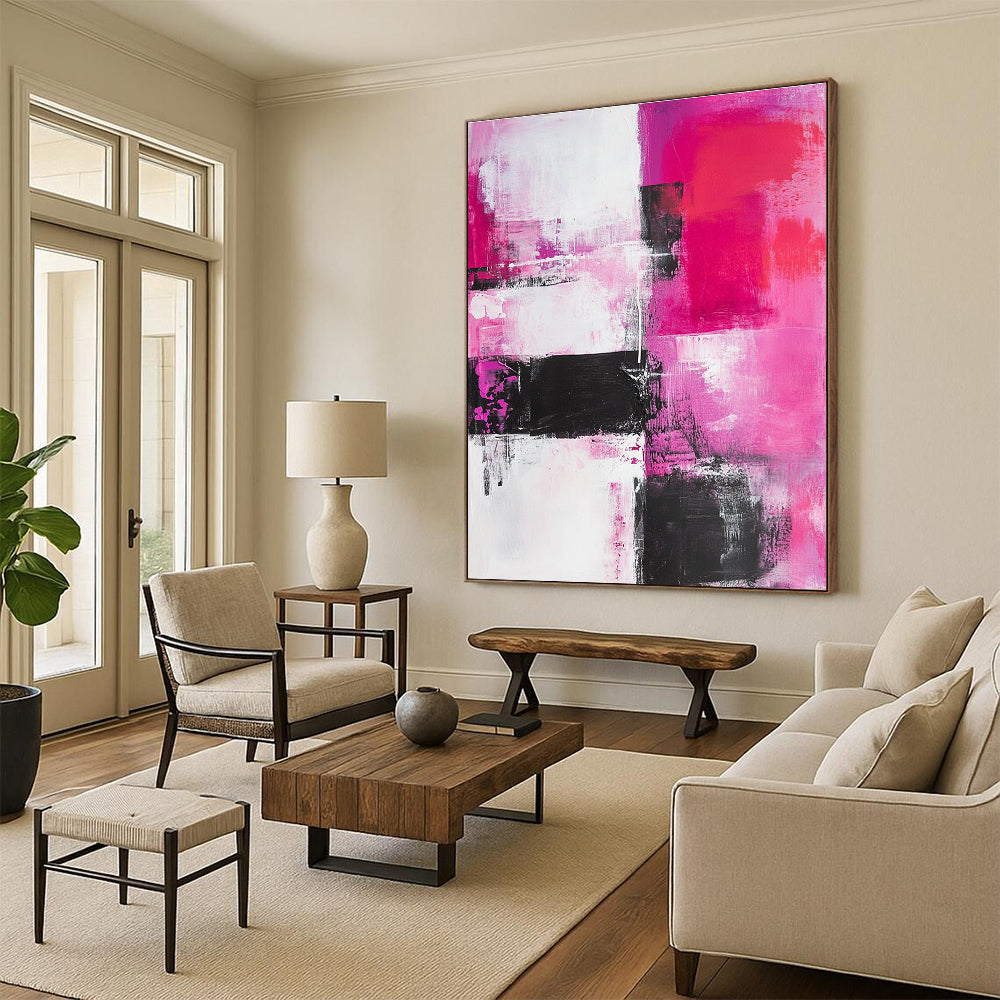 Pink Black Abstract Painting with Bold Contrasts GER537