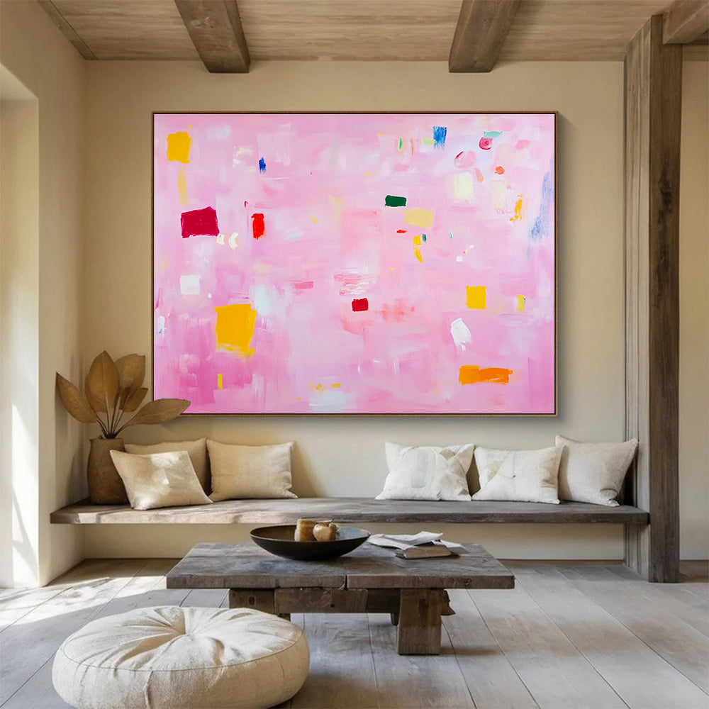 Pink - Toned Pastel Abstract Painting with Colorful Shapes DYP127