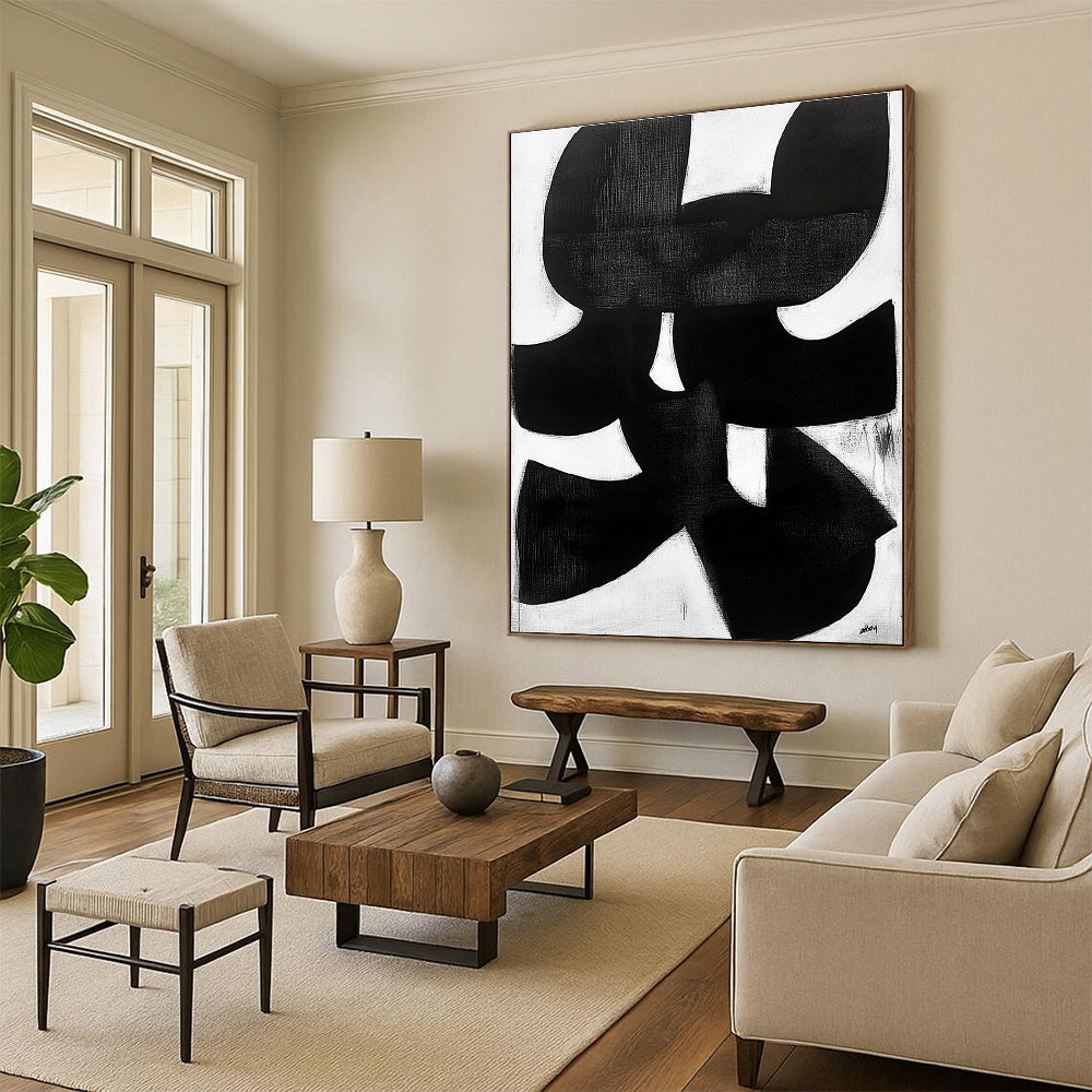 Black and White Organic Shapes Abstract Painting with Bold Forms GER011