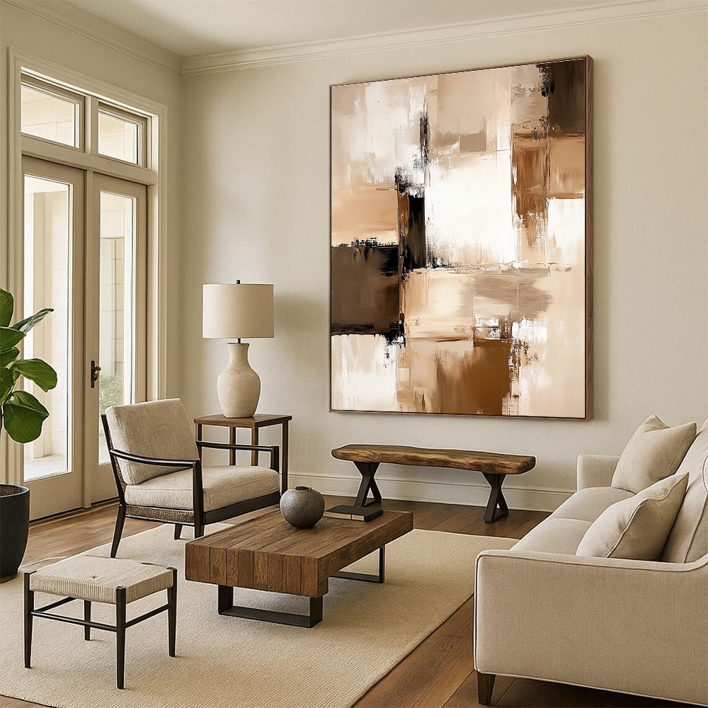 Geometric Neutral Abstract with Beige and Black GER342