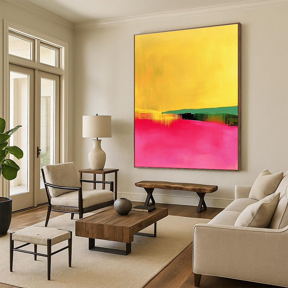 Yellow Pink and Green Abstract Landscape Painting GER190