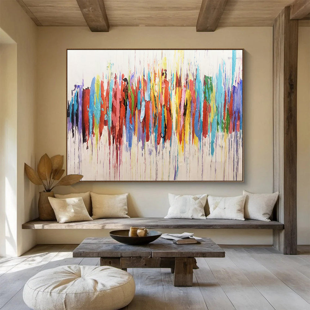 Colorful Drip Abstract Painting with Mixed Bright Hues THY223