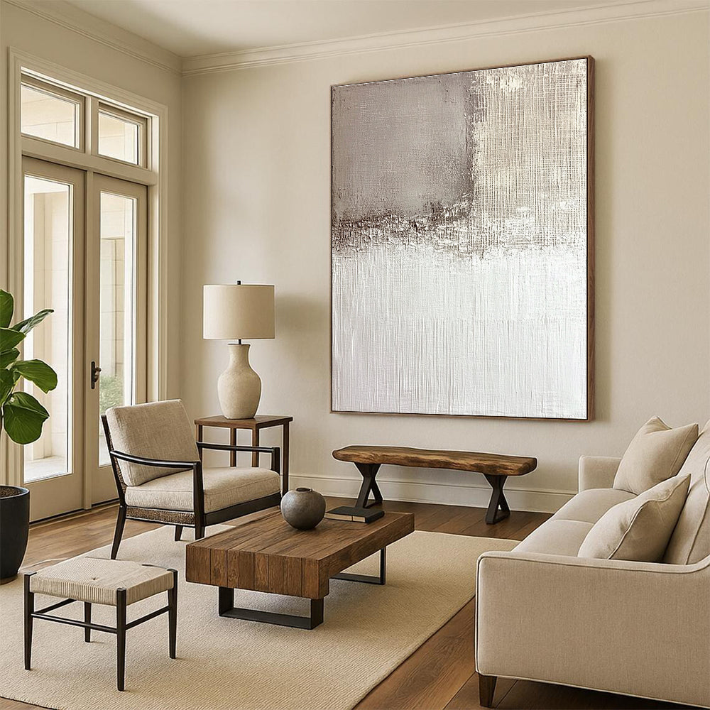 Beige and White Abstract Painting with Subtle Textures GER574