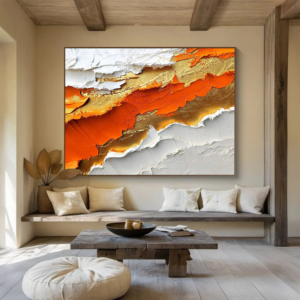 Textured Orange Gold Abstract Painting with Thick Layers DYP483
