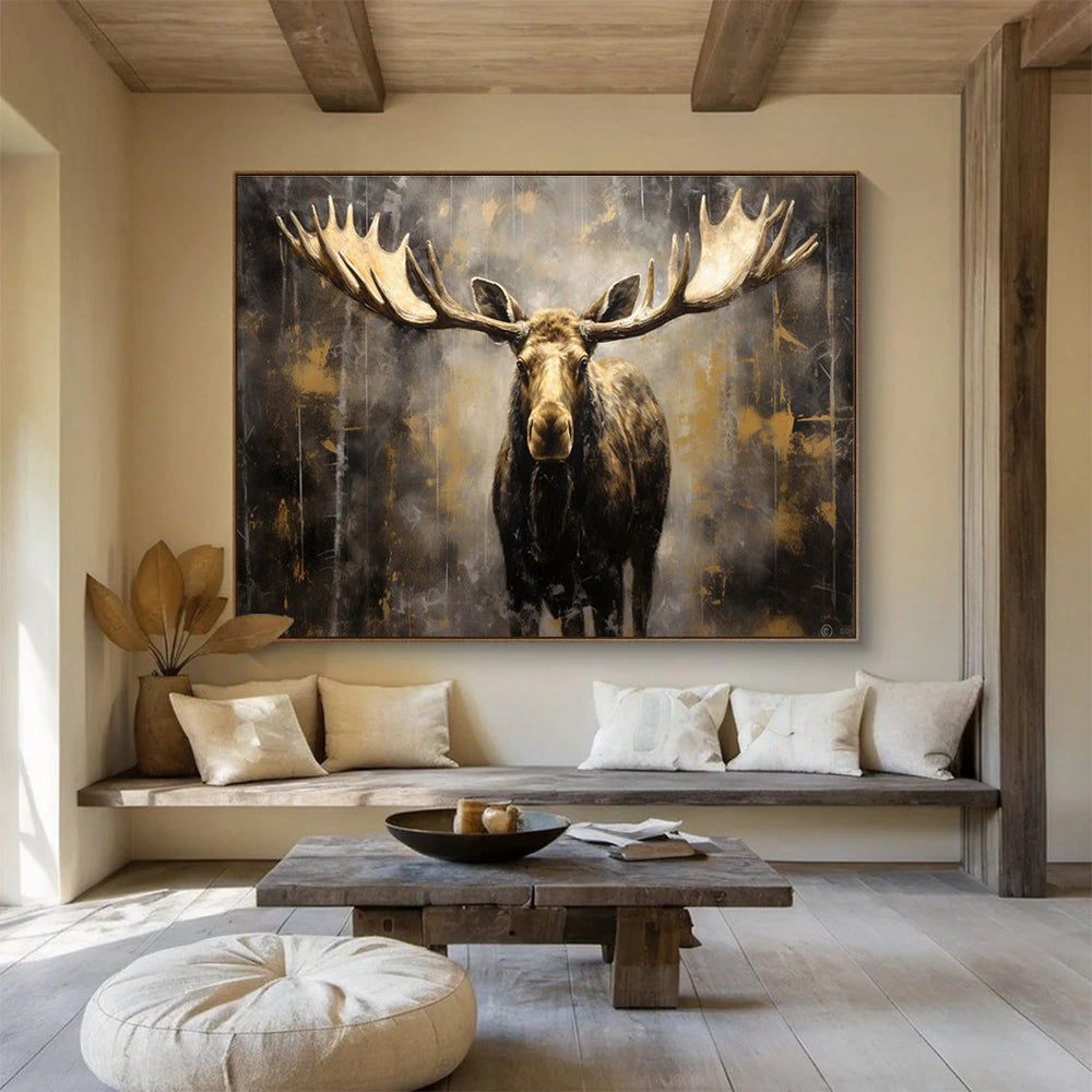 Brown Gold Moose Portrait Abstract Painting THY078