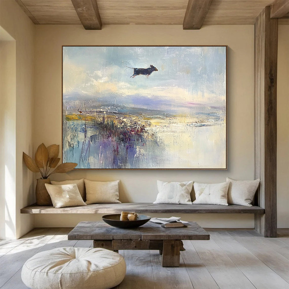 Dog in Flight Impressionist Abstract Painting DYP076