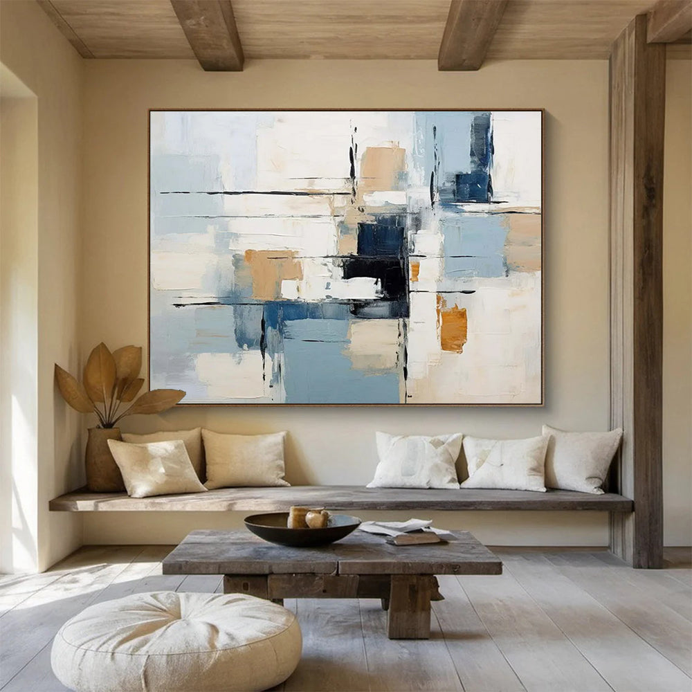 Light Blue and Beige Color - block Abstract Painting THY091