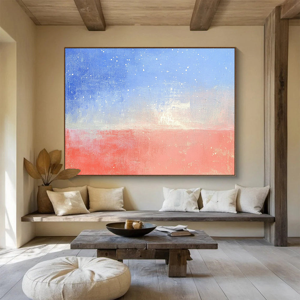 Starry Sea Abstract Painting with Blue and Red Tones DYP524