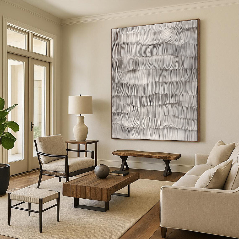 Gray Wavy Line Textures Abstract Painting GER869