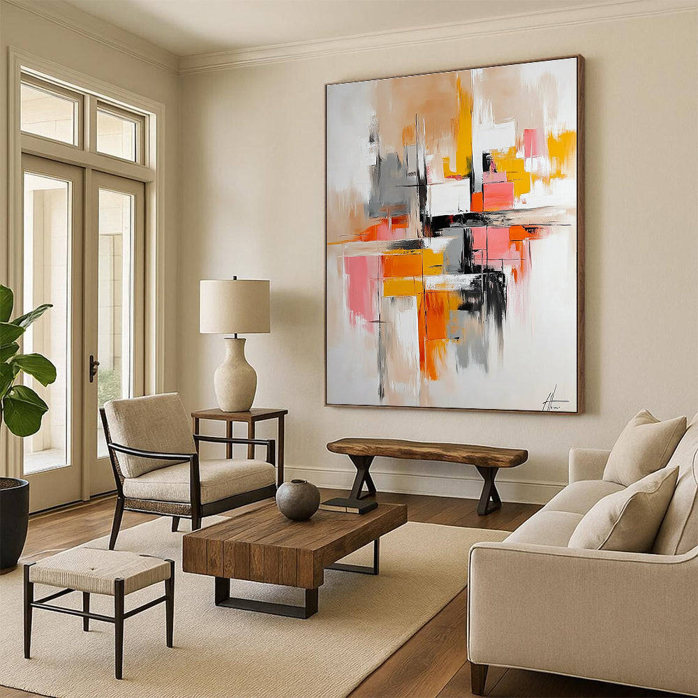 Warm Tone Abstract Painting with Pink Orange and Gray GER687