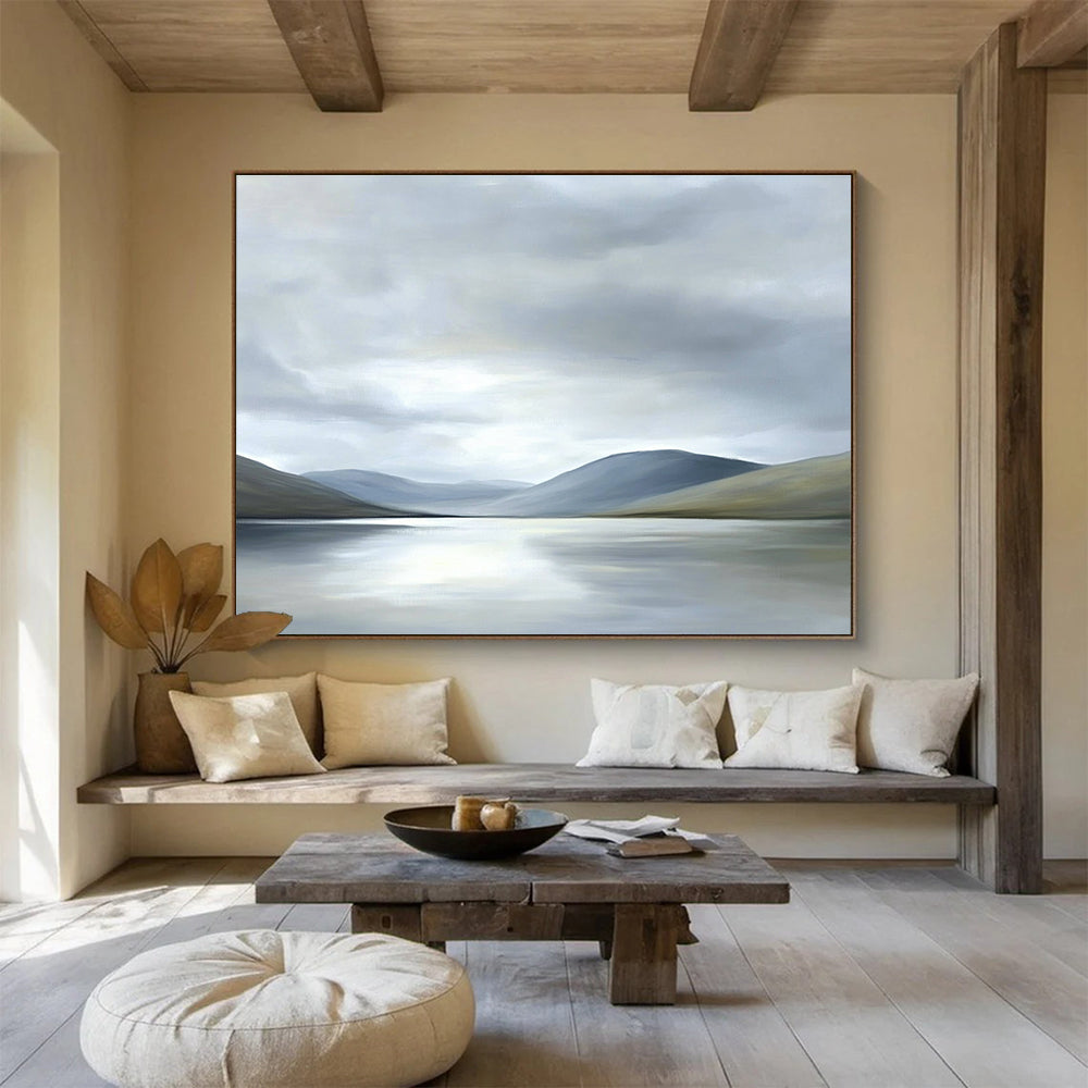Gray - Toned Lake and Mountains Abstract Landscape Painting DYP290