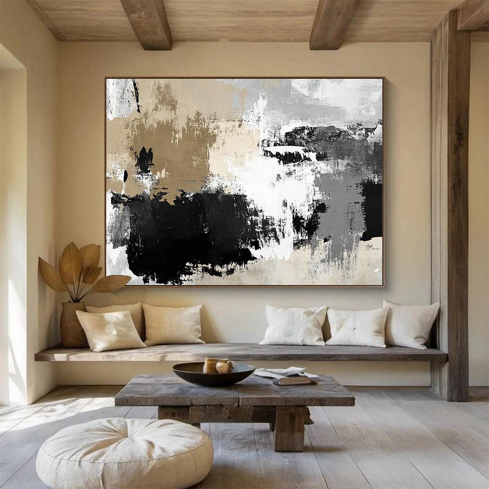 Beige and Black Abstract Strokes Painting DYP097