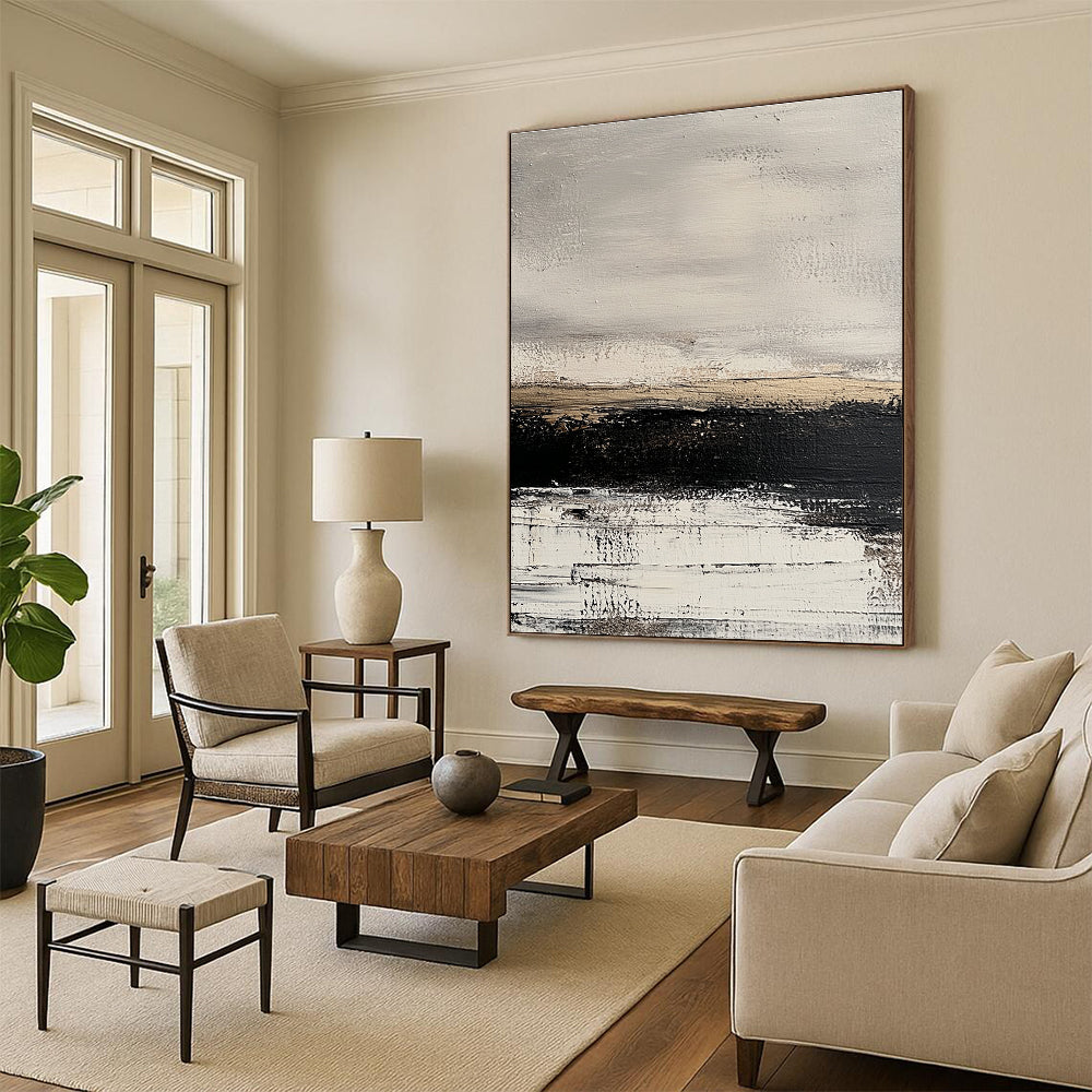 Monochromatic Landscape Abstract with Gray Beige and Black GER344
