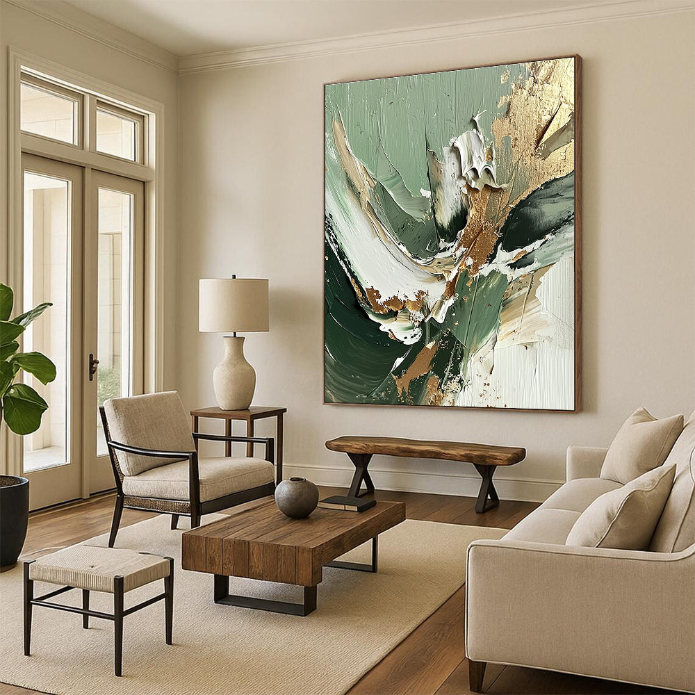 Green Gold Textured Abstract Painting with Luxe Impasto GER536