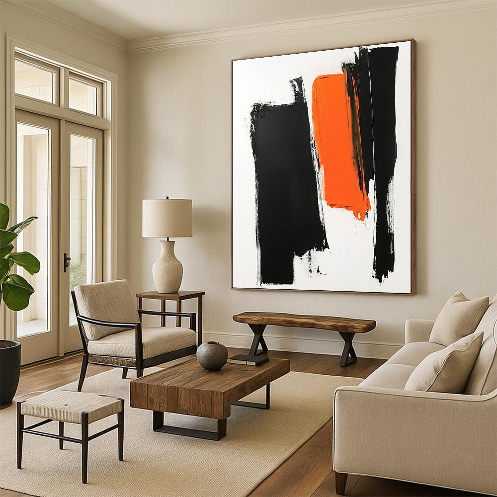 Black Orange and White Abstract Painting with Bold Brushstrokes GER187