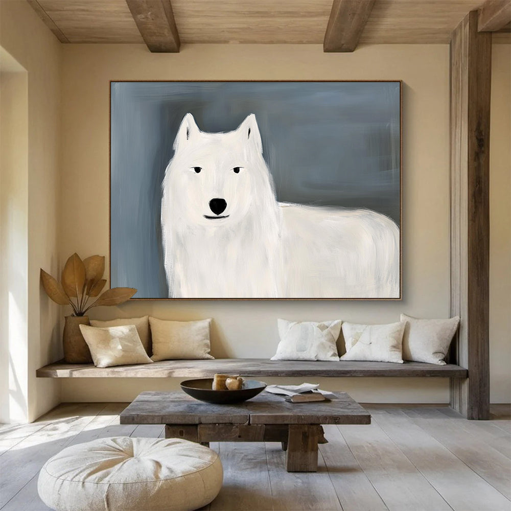 White Wolf Portrait Abstract Painting on Grey DYP163