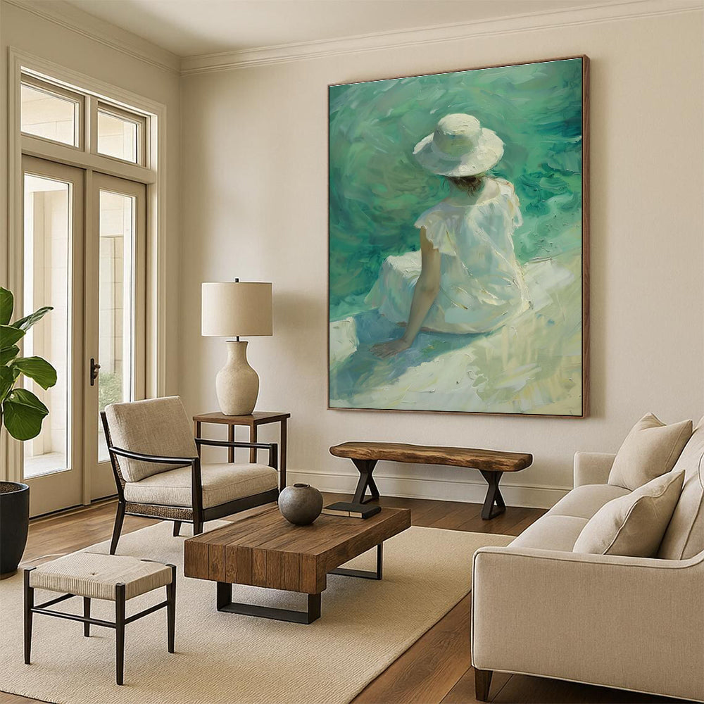 Soft - colored Woman by the Sea Abstract Painting ADGE088