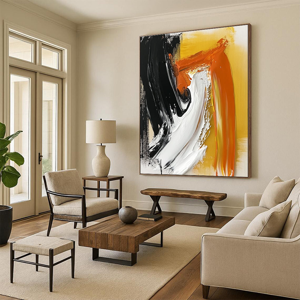 Black Orange Abstract Painting with Bold Strokes GER816
