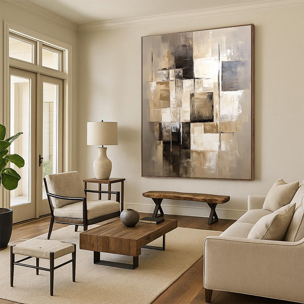 Beige Brown Cubic Layers Abstract Painting GER859