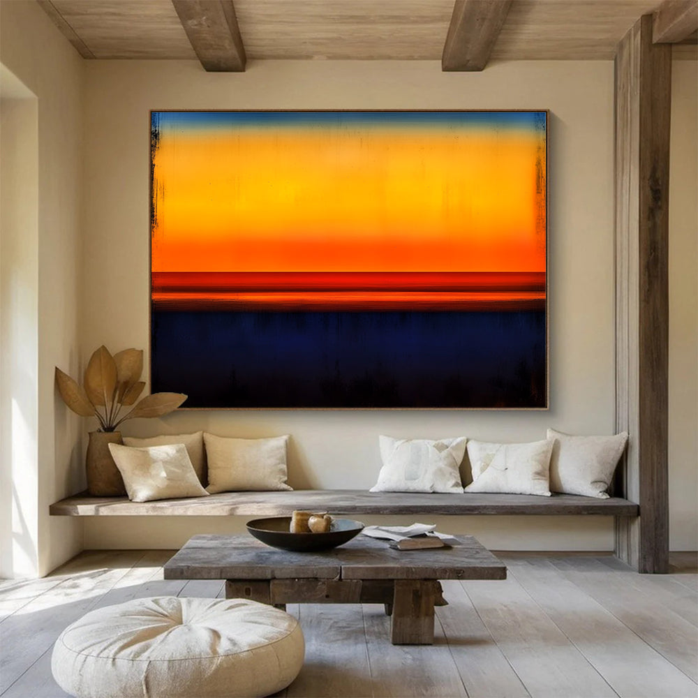 Vibrant Sunset Abstract Painting with Orange Yellow and Blue DYP214