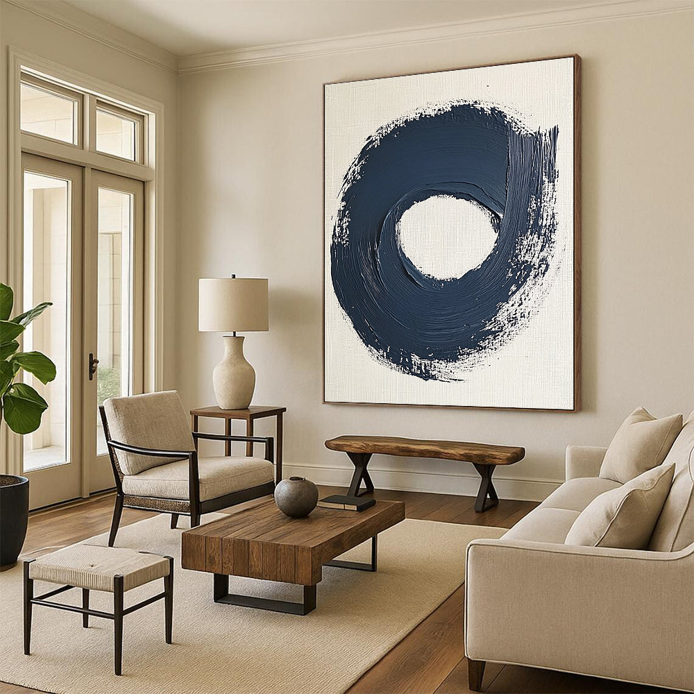 Navy Blue Circular Abstract Painting with Bold Strokes GER086