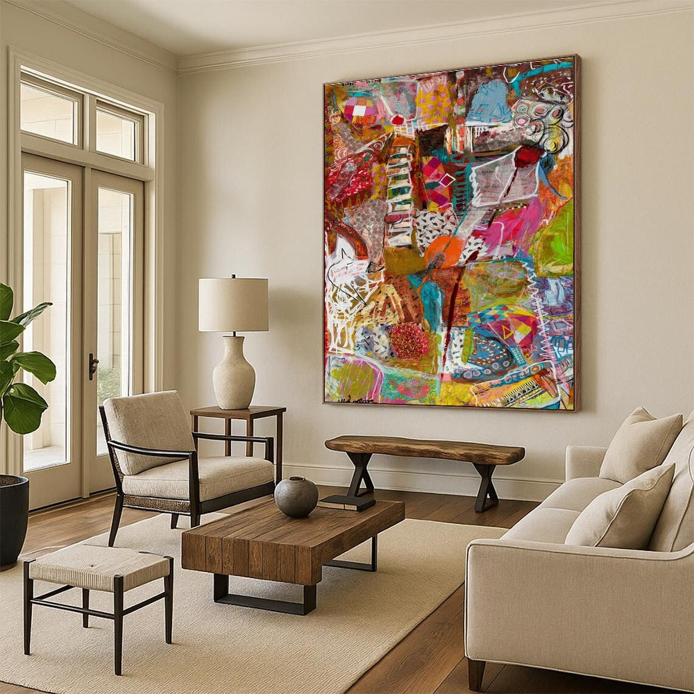 Large Customizable Hand-Painted Abstract Art for Living Room Media Console Back Wall and Entryway Umbrella Stand Interior Wall DLZ1985