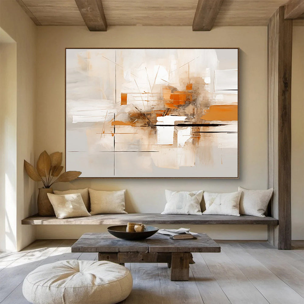 Light Beige and Orange Abstract Painting THY096