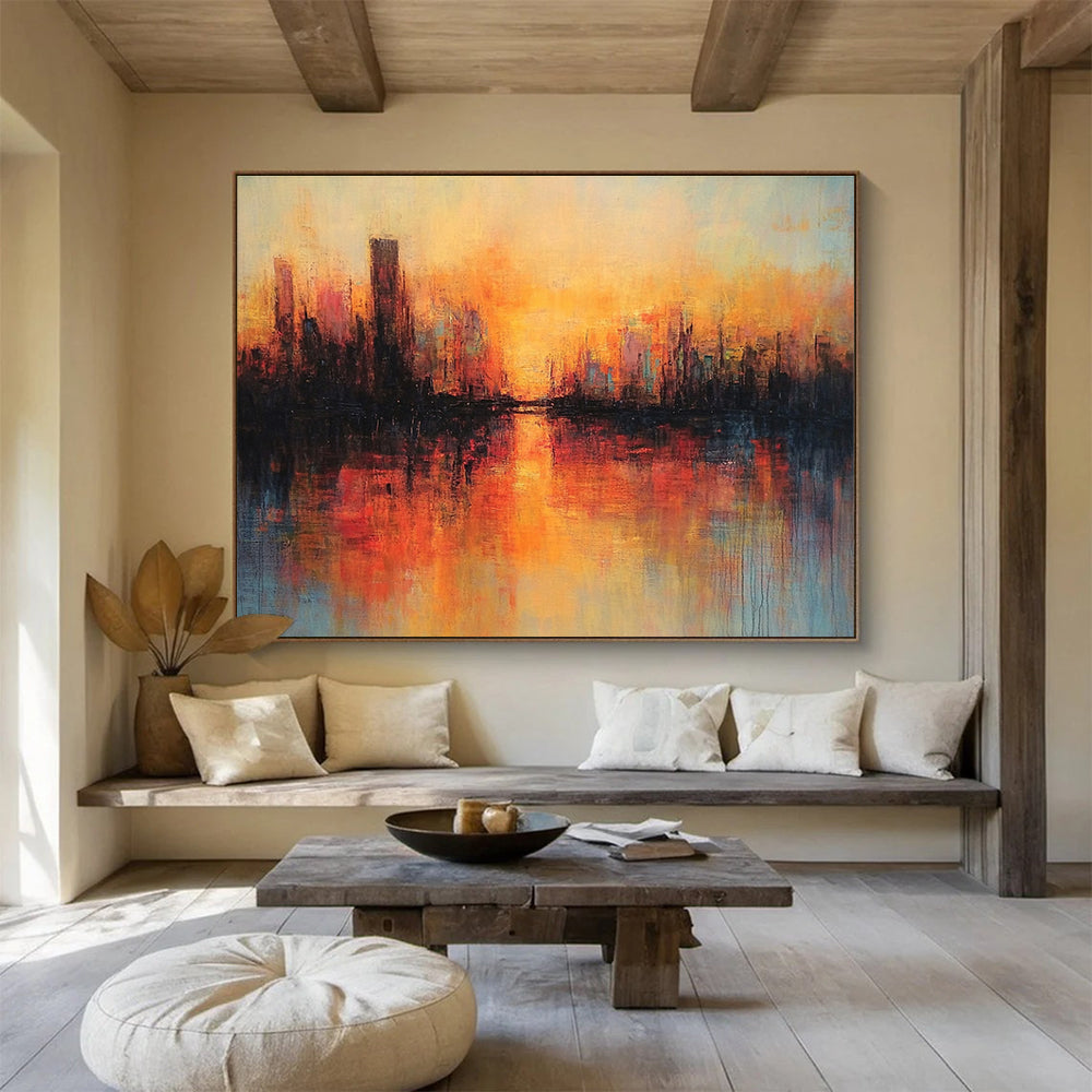 Cityscape Sunset Abstract Painting with Warm Color Palette DYP198