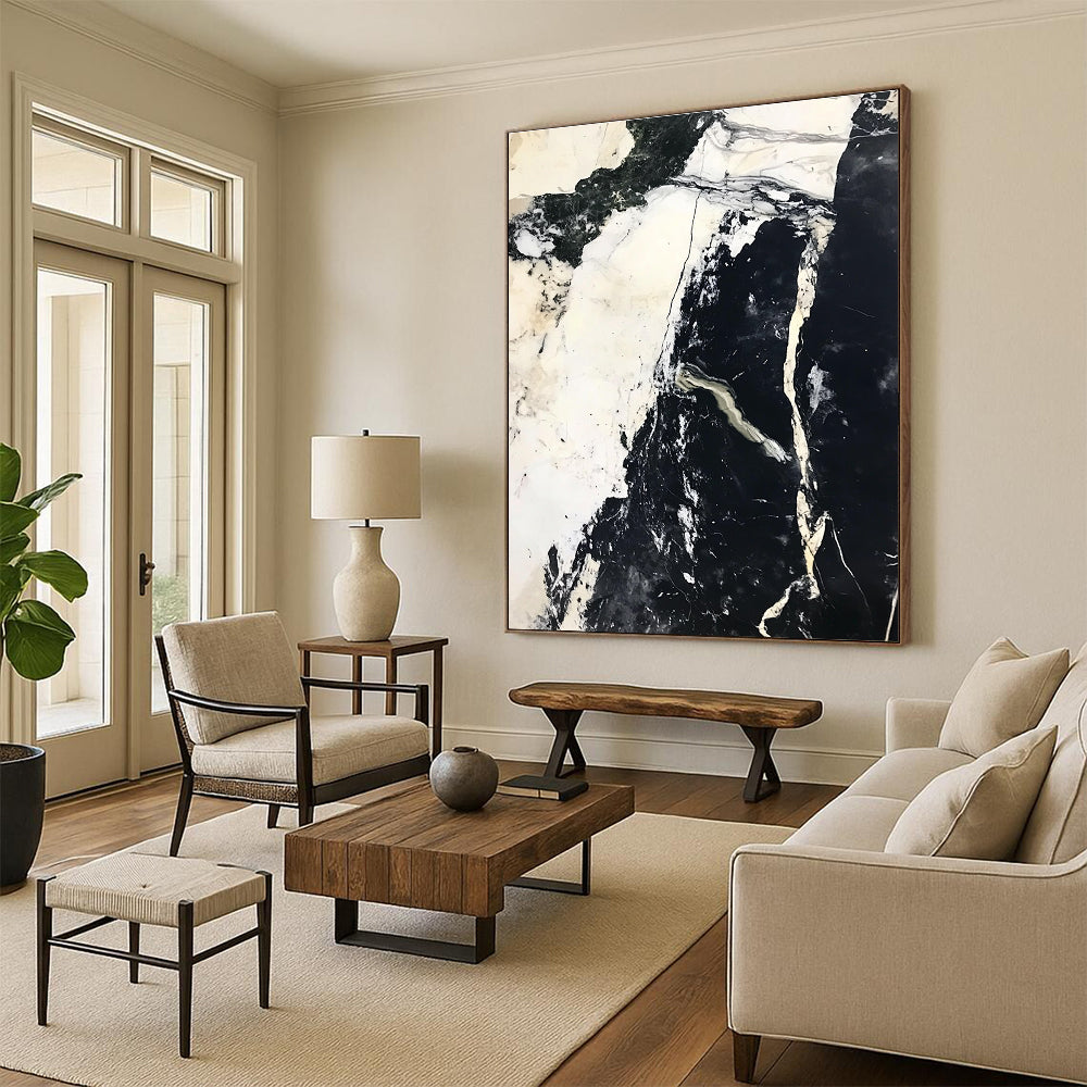 Black White Marble Abstract Painting with Natural Patterns GER743
