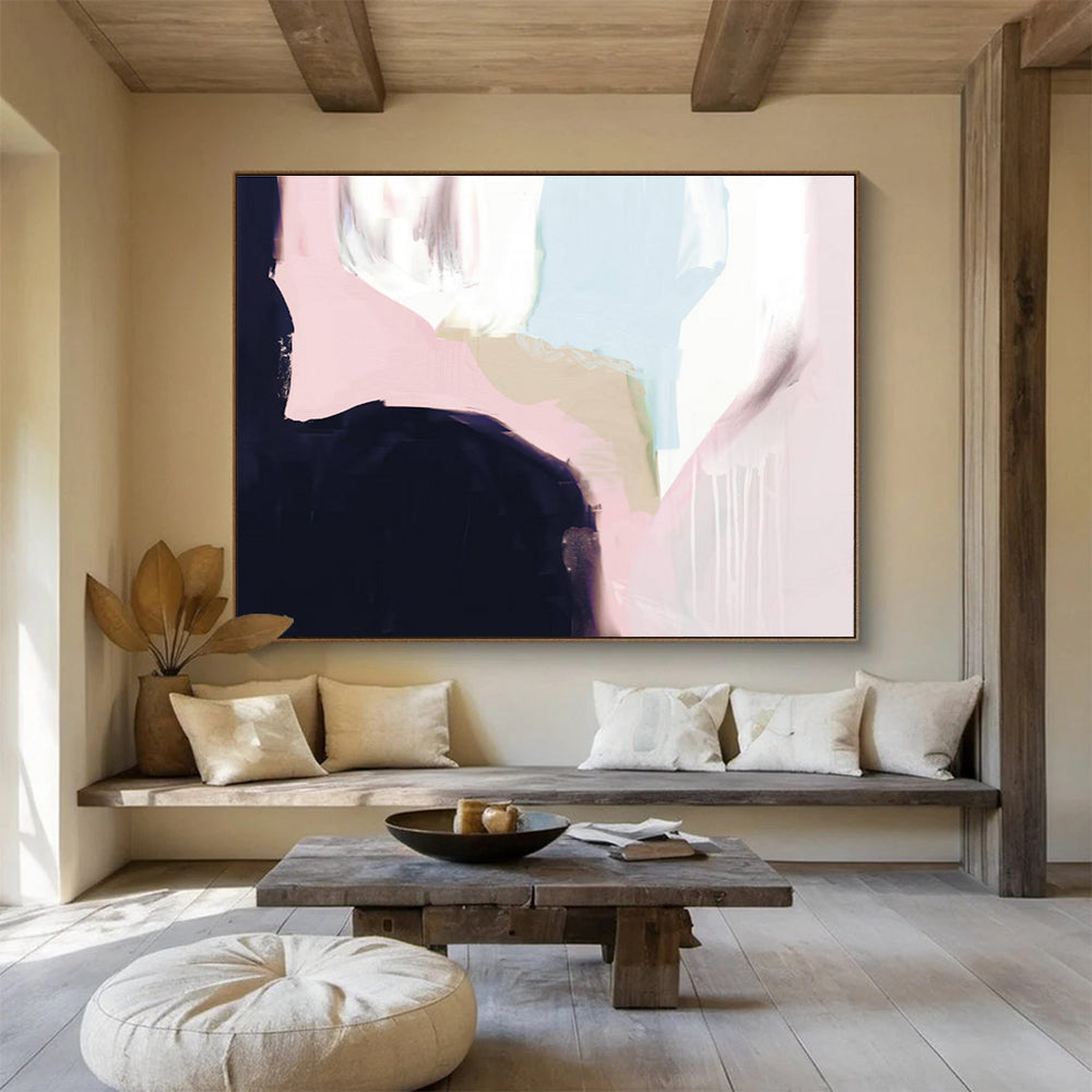 Soft - hued Abstract Painting with Pink and Light Blue Tones THY132