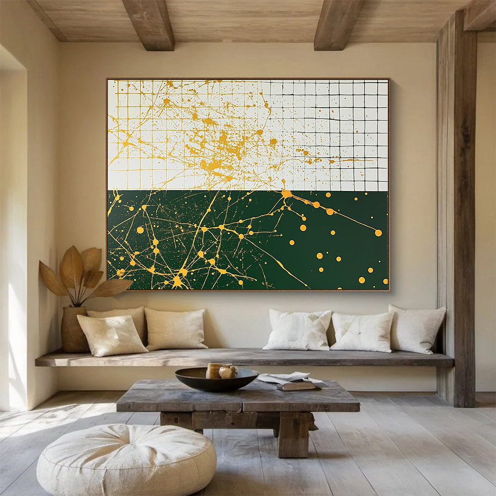 Yellow and Green - Splatter Grid Abstract Painting DYP062