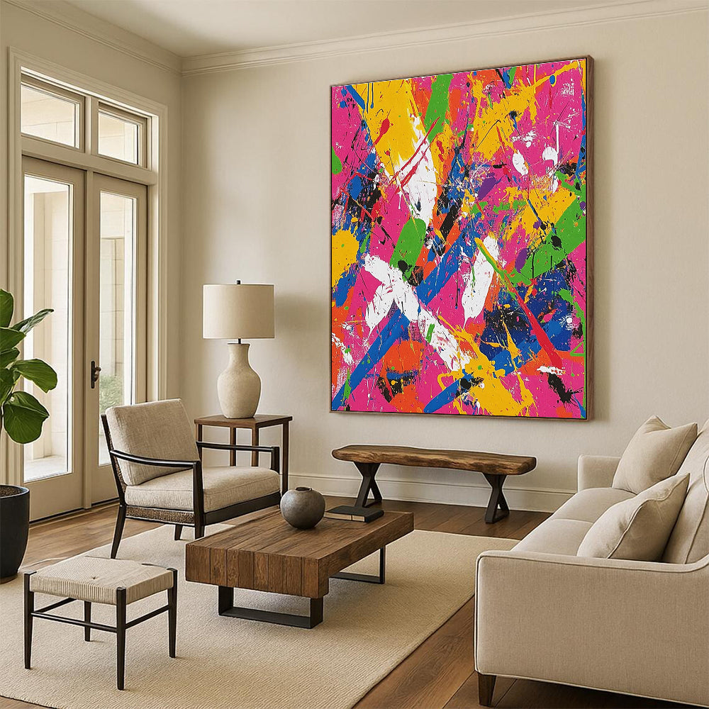 Splatter - Style Colorful Abstract Art on Pink Background GER301
