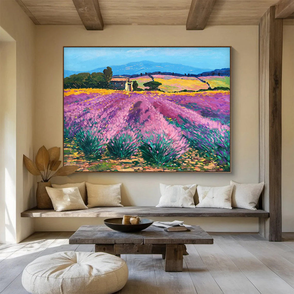 Purple Yellow Lavender Field Abstract Painting THY476