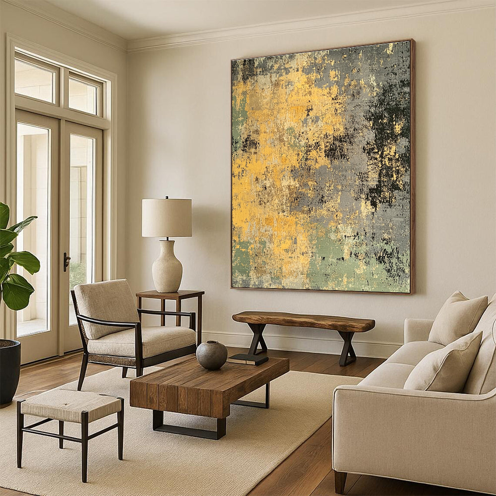 Yellow Gray Green Abstract Painting with Earthy Vibes GER403