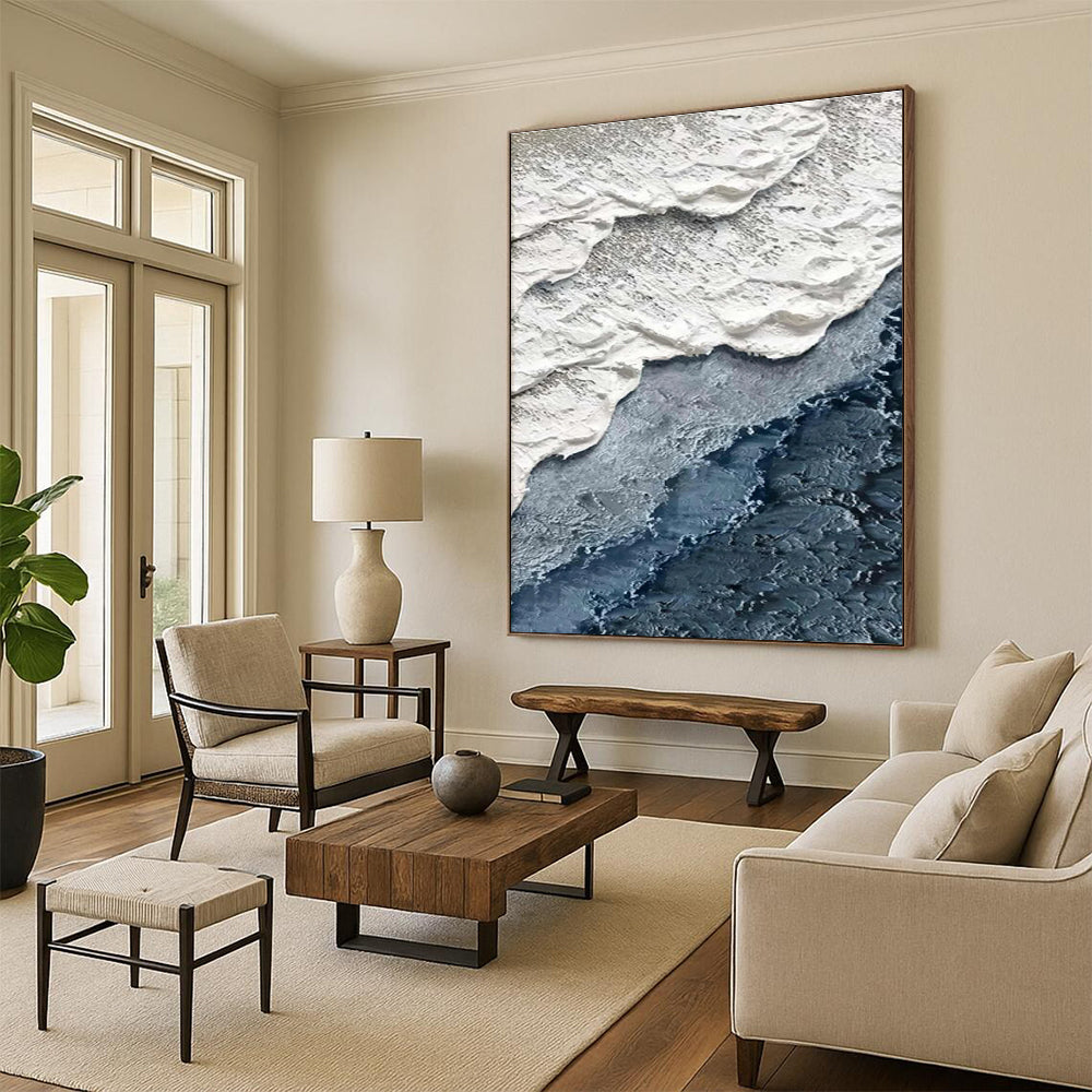Gray and White Textured Wave Abstract Painting ADGE325