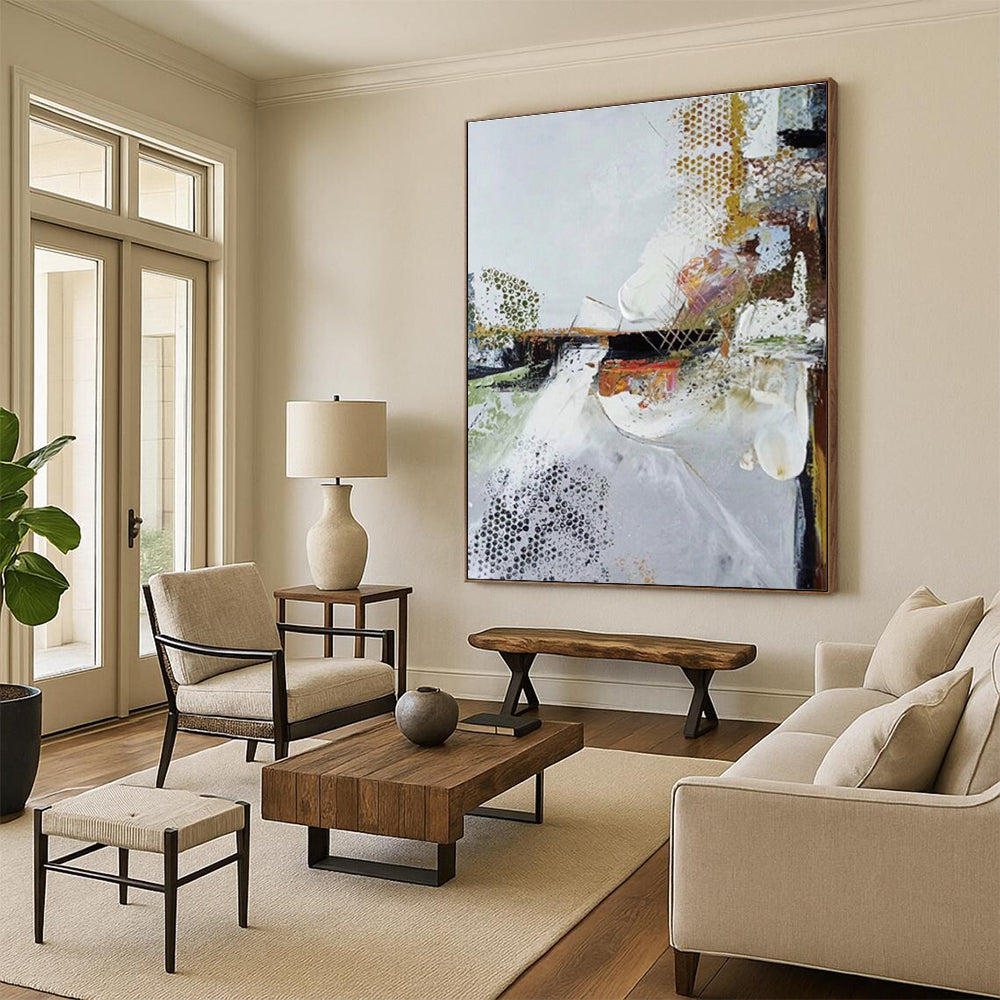 Grey Colorful Textured Abstract Painting ADGE047