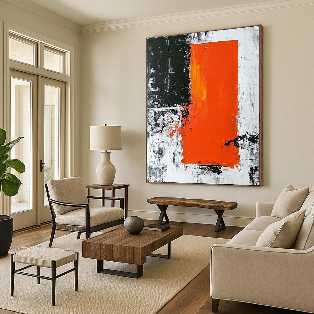 Black Orange Abstract Painting with Bold Color Blocks GER499