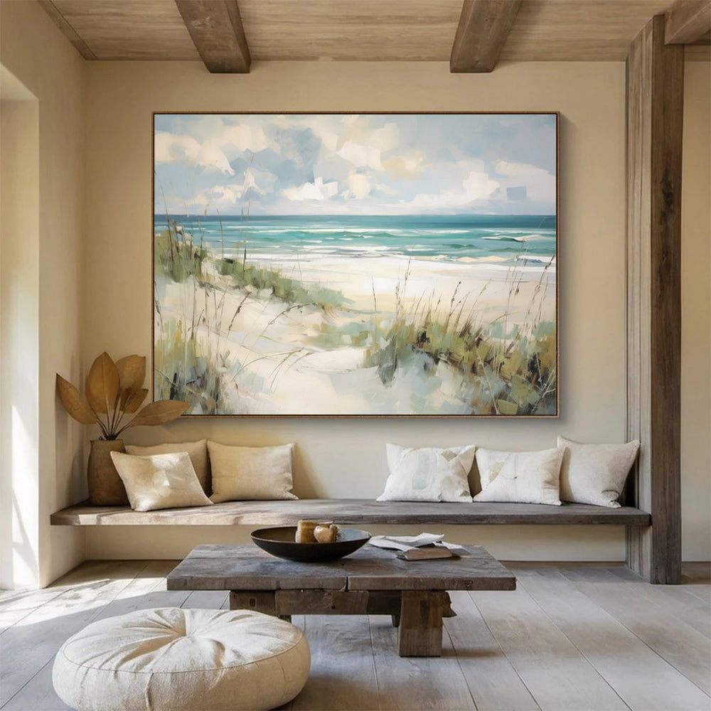 Beach Scene Abstract Painting with Bright, Coastal Serenity THY401