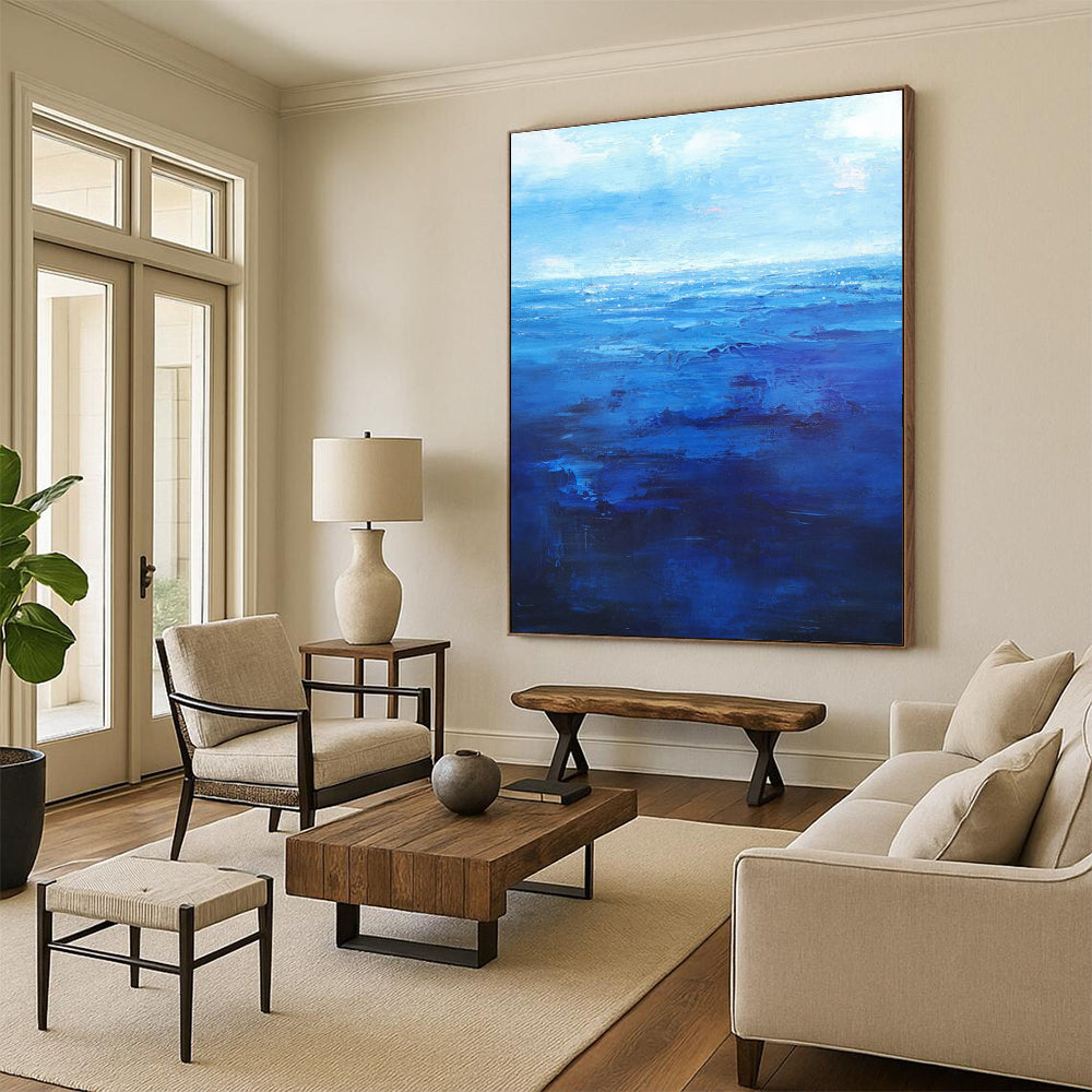 Blue Ocean Abstract Painting with Textured Waves ADGE345
