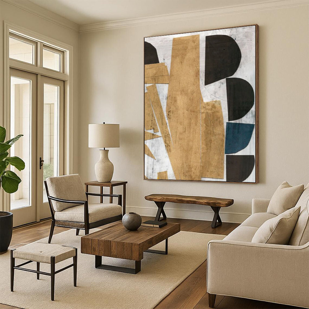 Geometric Abstract with Neutral and Blue Tones Painting ADGE216