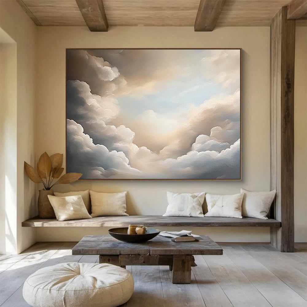 Beige and Grey Cloudy Sky Abstract Painting DYP132