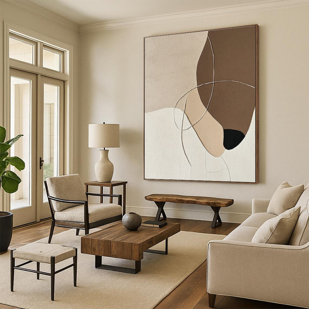 Neutral Tones Abstract Painting with Intricate Lines GER149