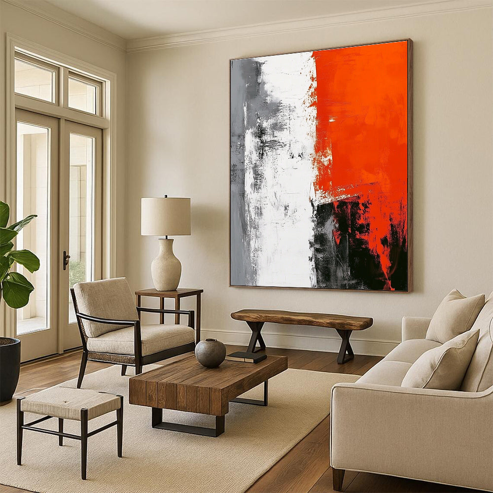 Red and Gray Abstract Painting with Textured Strokes GER450