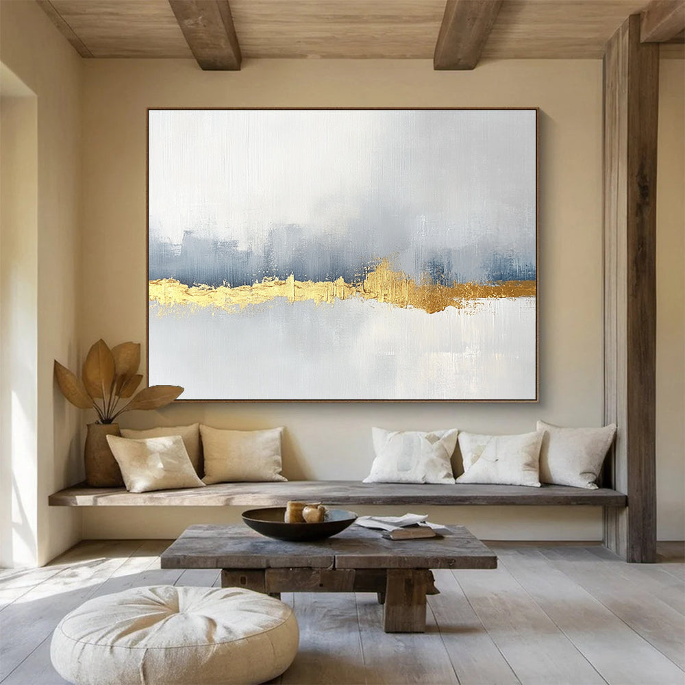 Gold Accent Abstract Painting with Gray and Golden Tones DYP226